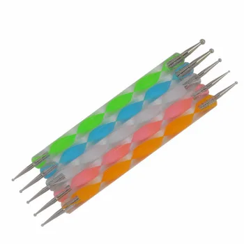 YZWLE 5pcs/Set 2 Way Dotting Marbleizing Painting Pen Tool Nail Art Dot Dotting Tool Nail Care