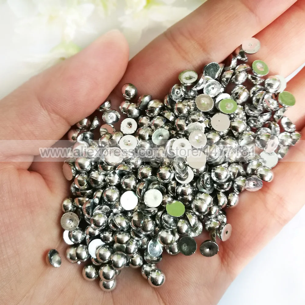 5mm half round pearls A42 Metallic Silver-1