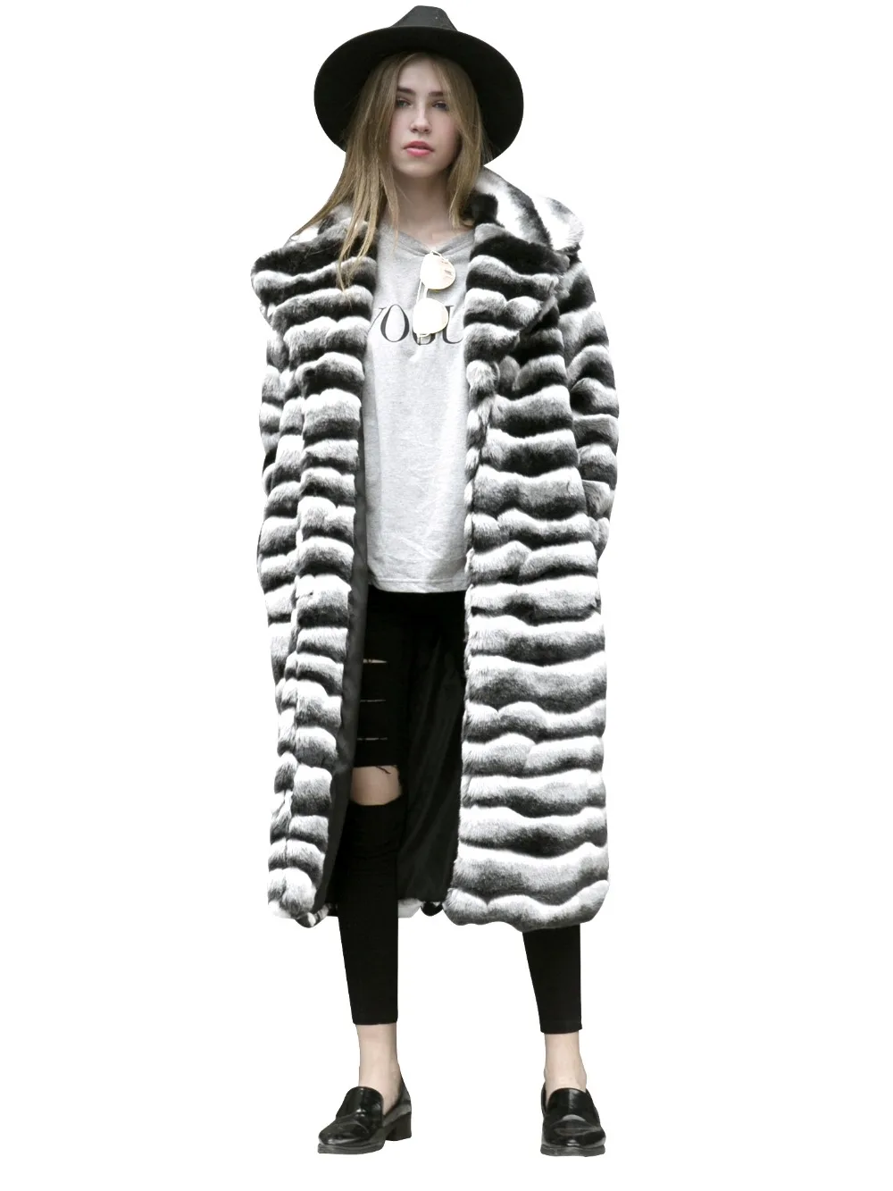 Image winter Womens Fur long Coat parkas Faux Fur jacket Coat Trendy Zebra stripes jacket outwear