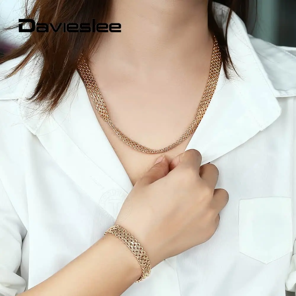 de de para hombre y mujer, conjunto de pulsera y collar de doble cadena de eslabones, Color oro rosa 585, LCSM02 - AliExpress Joyería y accesorios