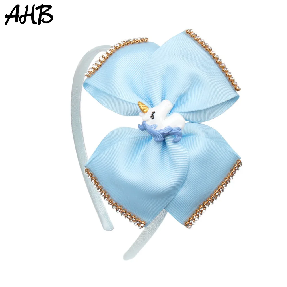 

AHB Solid 5" Unicorn Headband for Girls Hair Bows Cartoon Resin Rhinestones Ribbon Party Hair Band for Girls Fashion Headwear