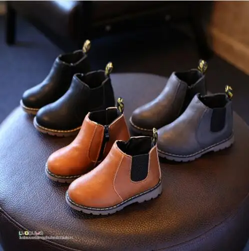 

Autumn Winter Top Selling Boys Martin Boots New Fashion Brand Kids Leather Shoes Girls Zipper Soft Casual Boots Children Shoes