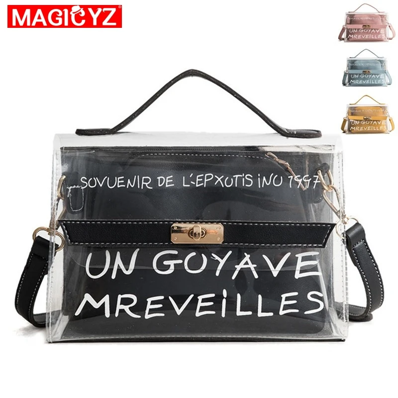 MAGICYZ المرأة حقيبة ساعي 2 مجموعة واضحة PVC أنثى حقائب كتف تصميم العلامة التجارية النساء حقيبة بلاستيكية شفافة sac السيدات اليد حقيبة