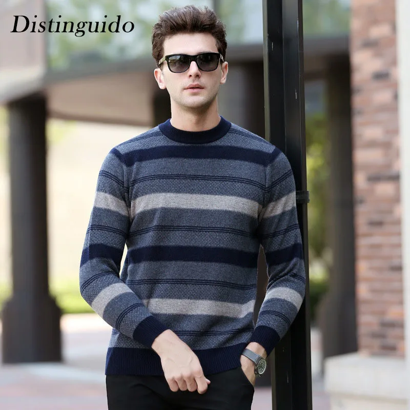 Striped O Neck Collar Long Sleeves Spring Winter 100 Wool Pullovers Caridgan For Man font b