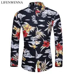 Новая Осенняя мужская рубашка с цветочным принтом Повседневная рубашка с длинным рукавом Гавайская рубашка большого размера 6XL 7XL модная