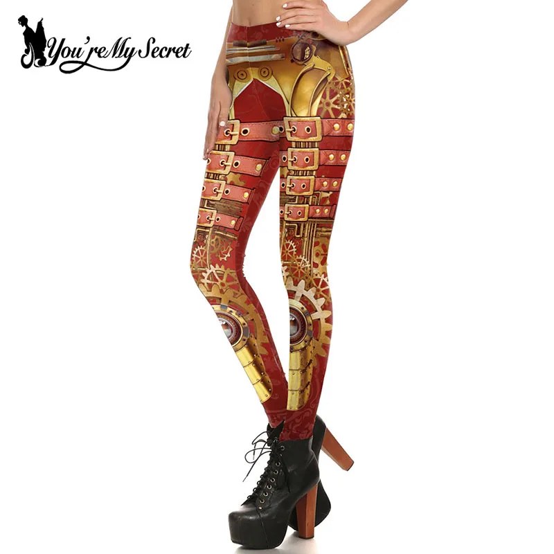 

[You're My Secret] Fashion Retro Vintage Steampunk Design Print Jeggings Leggins Women Gears of War Cosplay Leggings Wholesalers