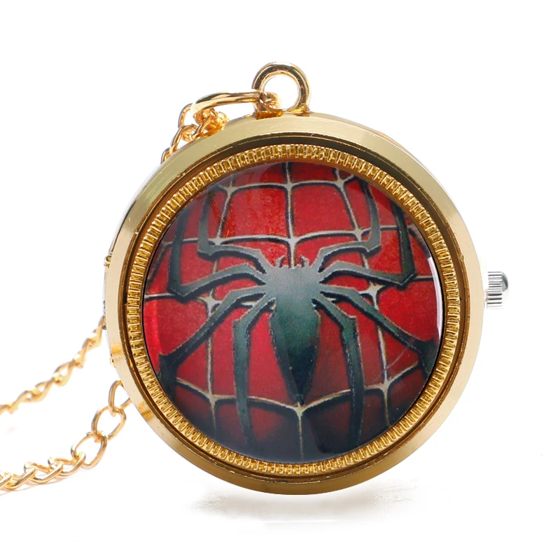 

Mini Trendy Golden Cool Spider-Man Pocket Watch Necklace Pendant Boy Kids Gift Men Women Quartz Fob Clock Gift P1053