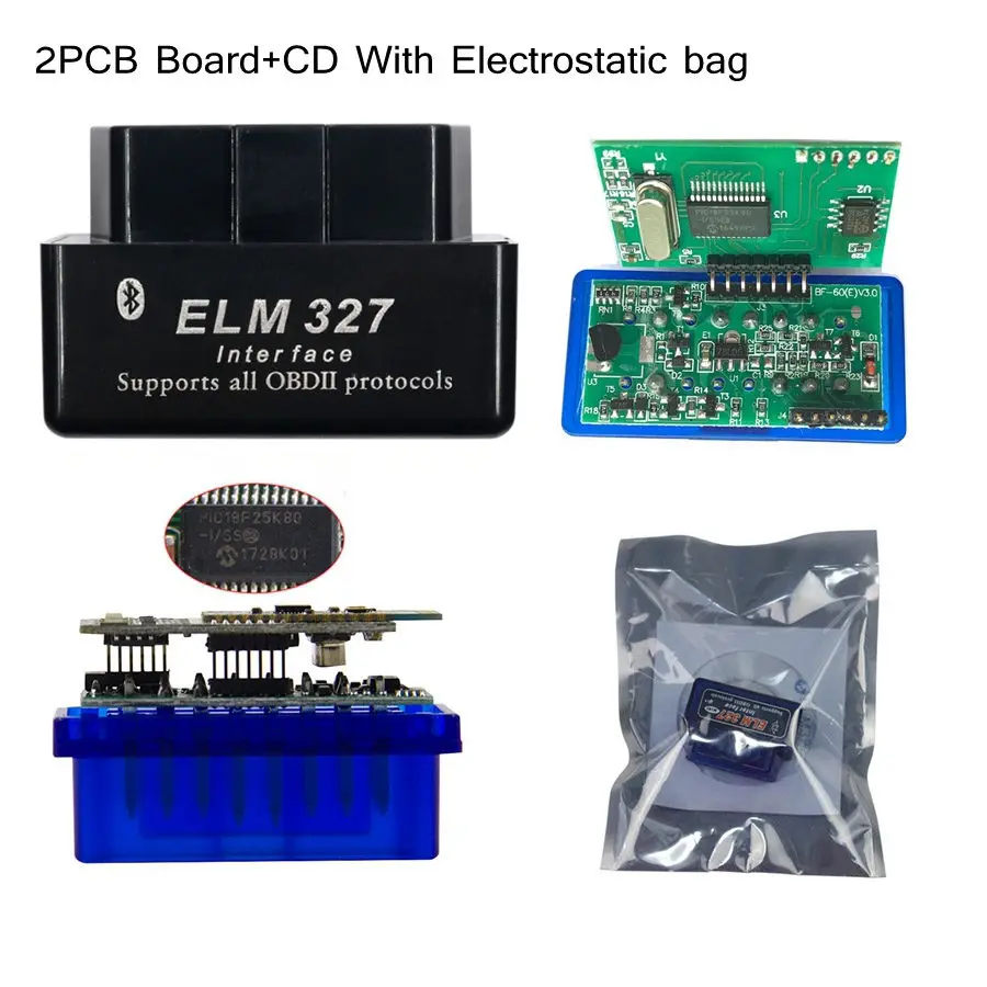 Высокое качество PIC18F25K80 Супер Мини V1.5 Bluetooth ELM327 OBD код читателя диагностический сканер ELM 327 1,5 аппаратные средства многоязычный - Цвет: Black 2PCB