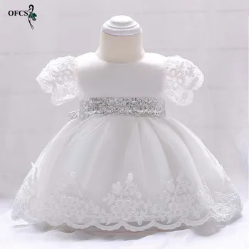 

Flower Girl Lace Dress For Wedding Baby Birthday Outfits Children's Girls Communion Sequins Belt Dresses Kids Tulle Party 0-2Y