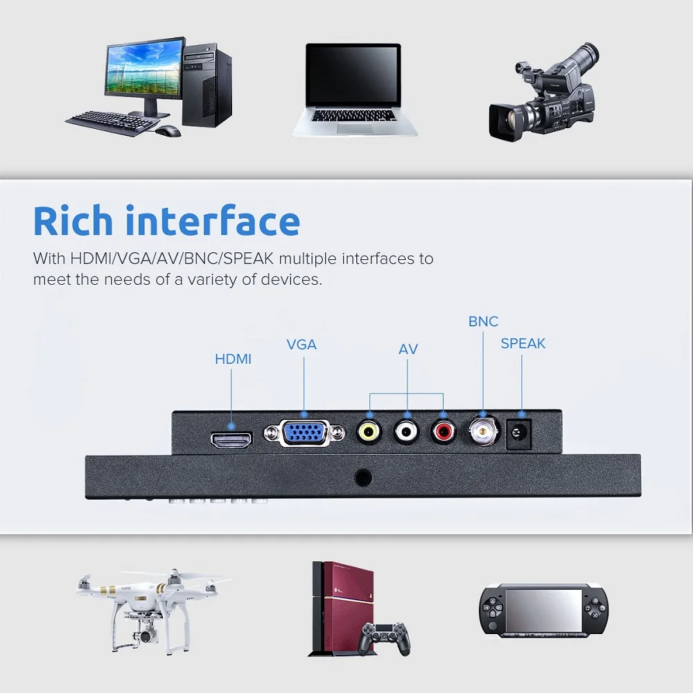  Eyoyo EM08G 8 Inch Monitor Small Hdmi Monitor Portable vga Monitor CCTV Screen LCD 1280x720 16:9 IP