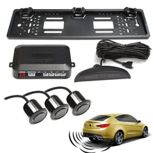Car European License Plate Camera Parking Sensor System EU Plate Frame Auto Reversing Radar 150 Degrees Front Rear View Camera parking video rear camera in license plate to connect dvd monitor for car 1 hd camera 2 sensor embeded frame european license