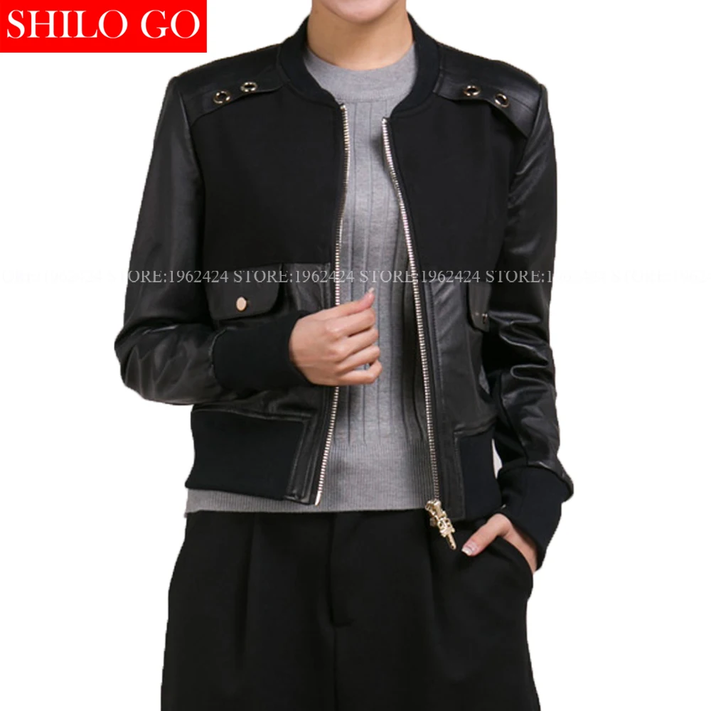 Carré Nouvelles Court 2017 Rivet Noir Qualité De Printemps Poches Couture Mode Veste Peau Mouton Automne Cuir Haute Rond En Col Femmes OOSw1q
