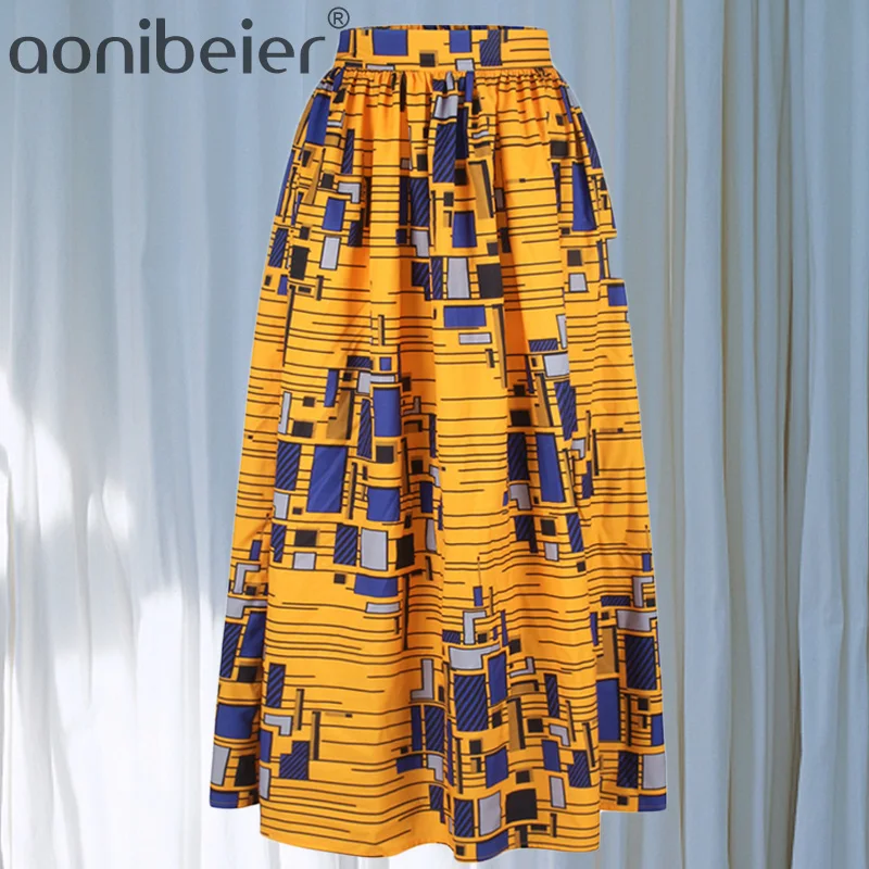 

Aonibeier 5 Color A-Line Ankle-Length Skirts Women Printed High Waist Skirts Spring Summer Fashion Square Digital Beach Skirts