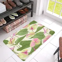 Тропический с красивым розовый антуриум и зеленые листья Крытый Коврик Латекс поддержку Нескользящие Дверной Коврик Вход Ковер