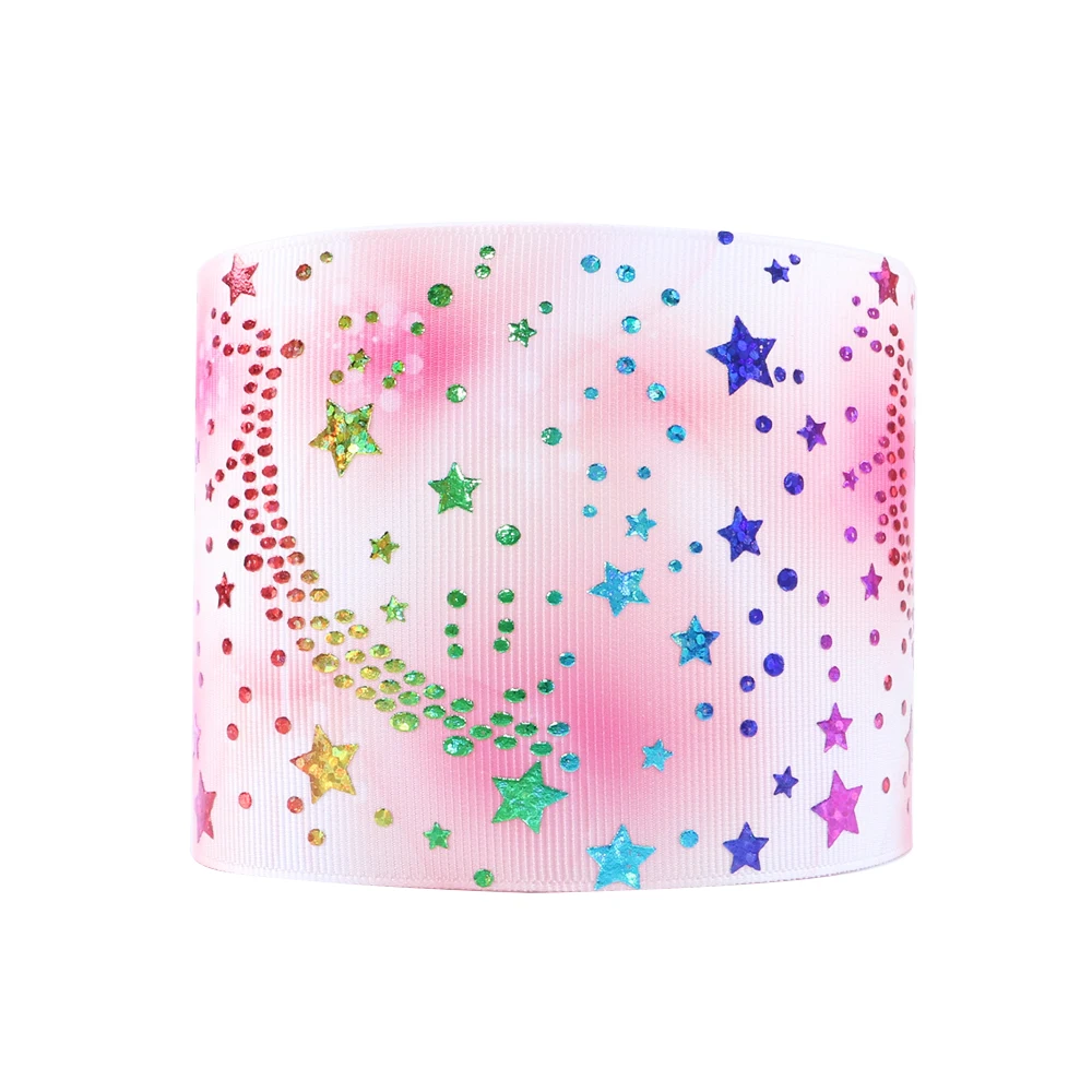 

David accessories 3''75mm heart dots star feather color gold foil grosgain ribbon 50yards,DIY hairbow handmade material,50Yc5623