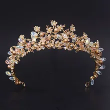 Nuevas Tiaras de corona con perlas de cristal para novia, diadema dorada clásica para mujer, accesorios para el cabello de boda