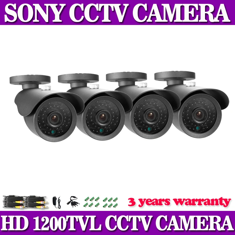  4pcs /set HD 1200TVL SONY 1/3 CCD CCTV camera 36 IR LEDs night vision Outdoor Waterproof 
