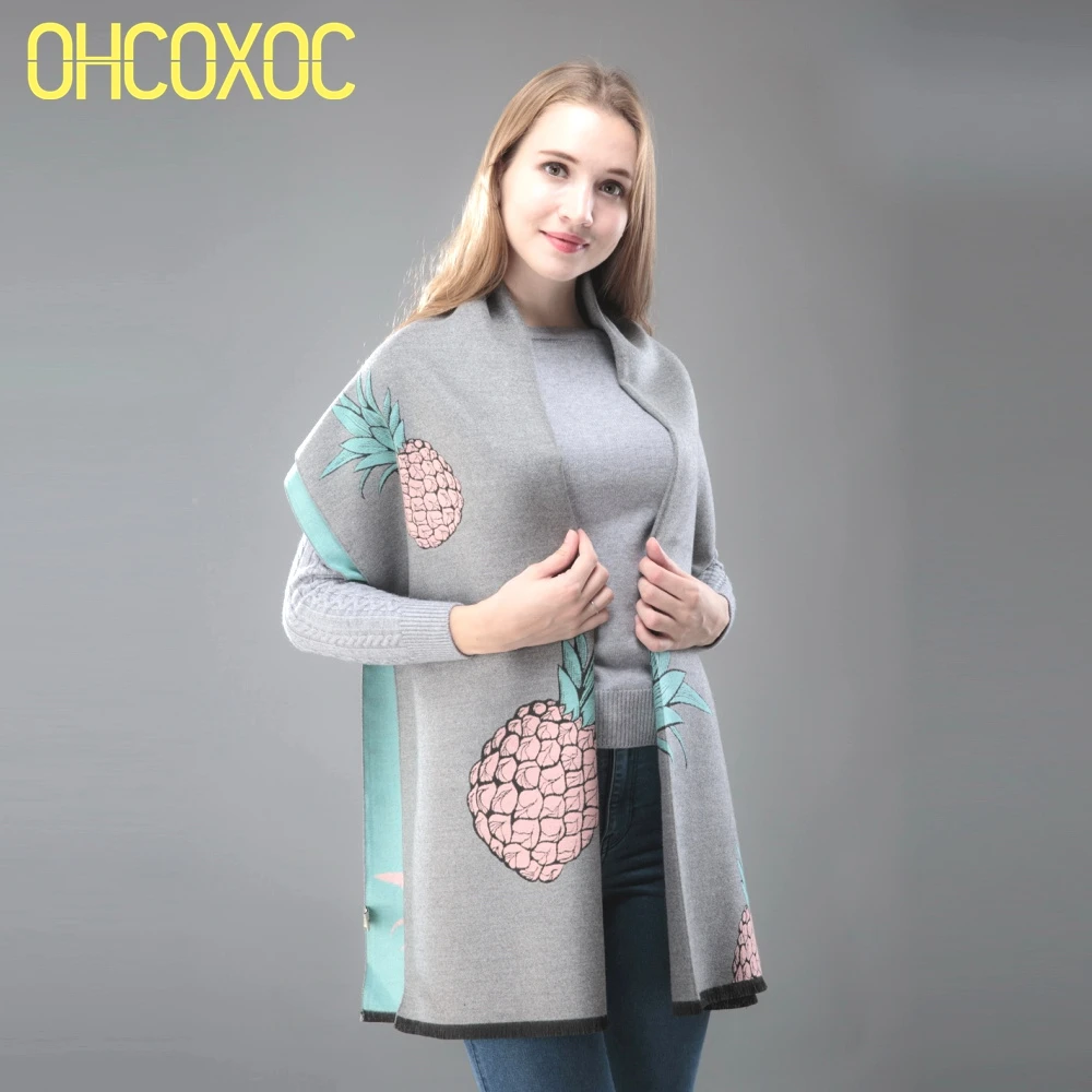 

OHCOXOC Women Winter Scarves Wraps Pineapple Cashmere Warm Scarves