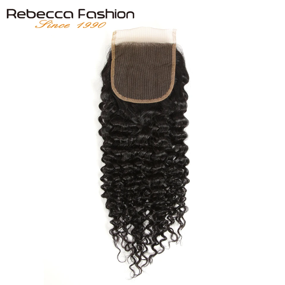 

Rebecca Brazilian Kinky Curly Weave Human Hair Lace Closure 4x4 Swiss Lace Remy Hair Free Shipping 8-20 Inch Free Part