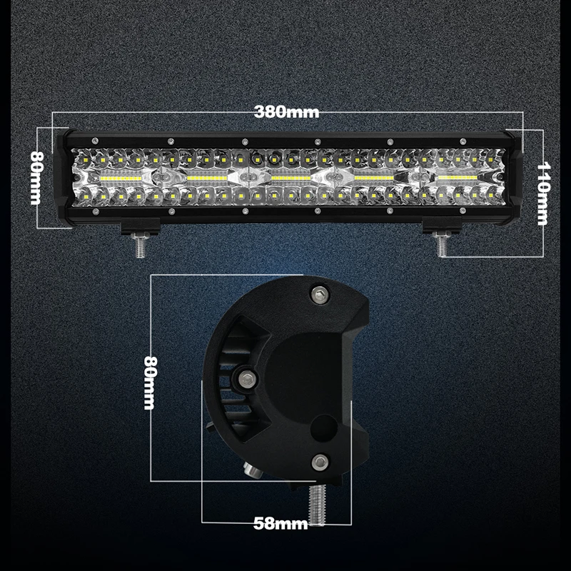 

1pcs 15-inch 300W LED roof Strip Light Working lights 12v 30000lm auxiliary lamp headlight for trucks forklift off-road vehicle