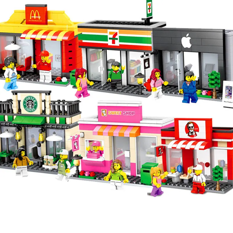 

Mini Street Model Store Shop with kkMcDonald`s Building Block Apple Store Toys Compatible with Legoingly Hsanhe Gift
