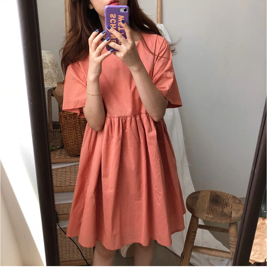 

Women Mini Dress Elegant Plus Size Sukienki Damskie Short Sleeve High Waist Korean Vintage Casual Beach Summer Sundress