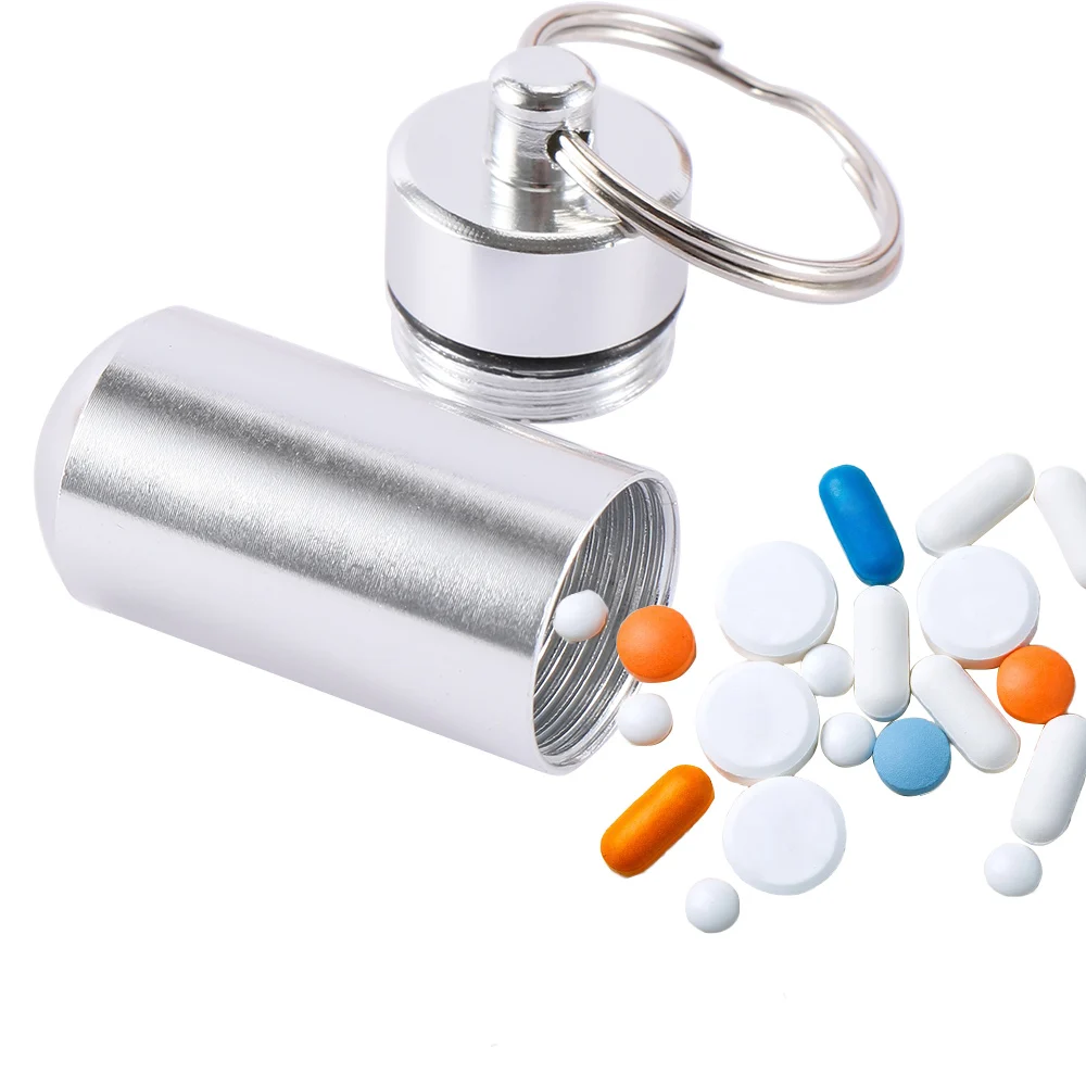 

Keychain Pill Box WaterProof Aluminum Drug Pill Cases Bottle Holder Container For Medicines Hot Sale Pillbox