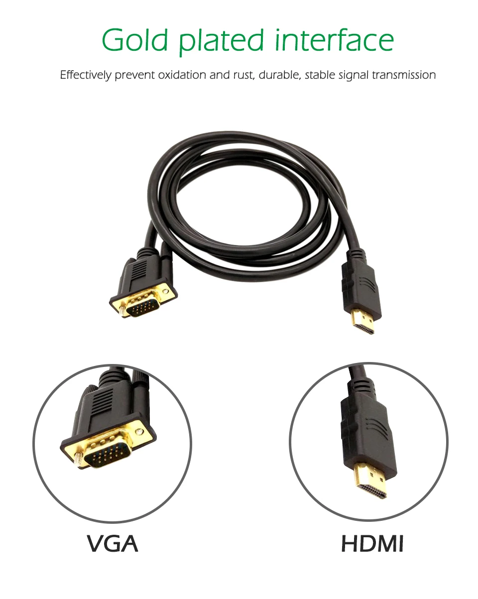 HDMI to VGA Adapter Cable Video VGA Connector Cables Male To Male for HD Player TV Projector Computer 15 pin Data cable 1 (5)