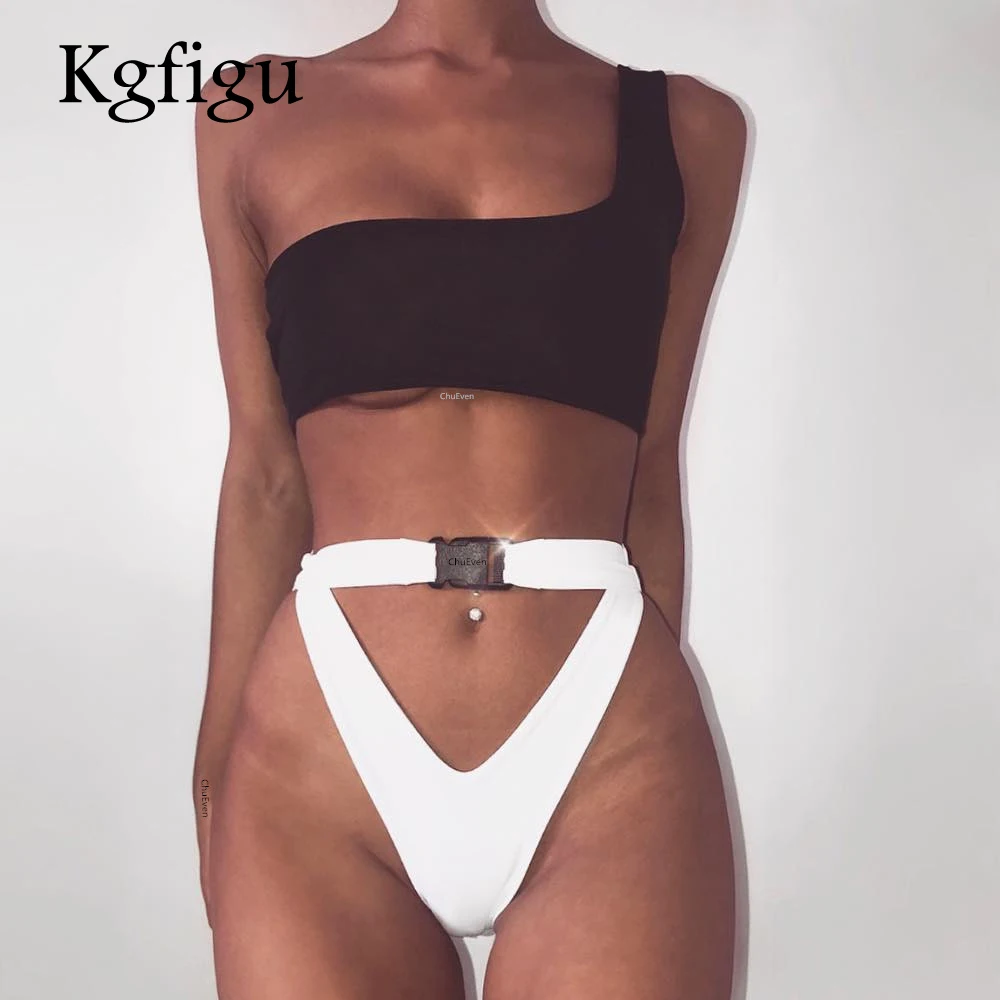 

KGFIGU 2018 Summer Two Piece Sets for Women Sexy Skinny one shouler Tank Tops and shorts sets cut out tracksuits