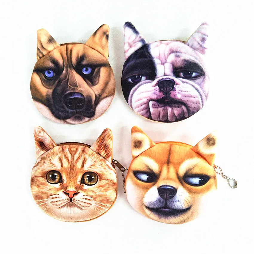 

M250 Cute Women Purses Strange Expression 3D Creative Dog Cat Plush Zero Coin Bag Wallet