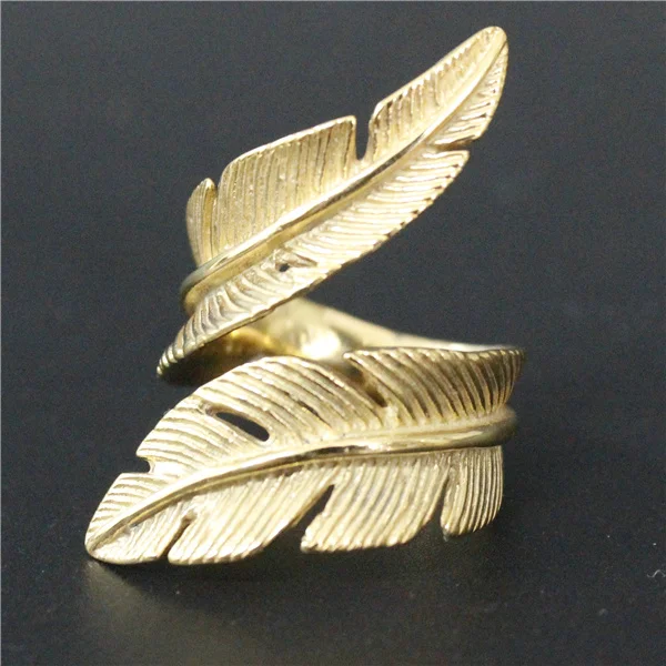 

Size 7~13 Fashion Mens Ladies Golden Feather Leaf Ring 316L Stainless Steel Jewelry Newest Band Ring
