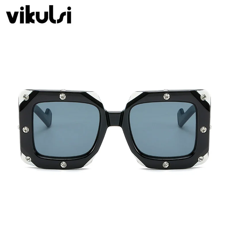 Новинка, роскошные брендовые Квадратные Солнцезащитные очки для женщин, модный итальянский дизайн, бриллиантовые солнцезащитные очки для женщин и мужчин, ретро, белые, чайные оттенки, UV400 - Цвет линз: E43 black black