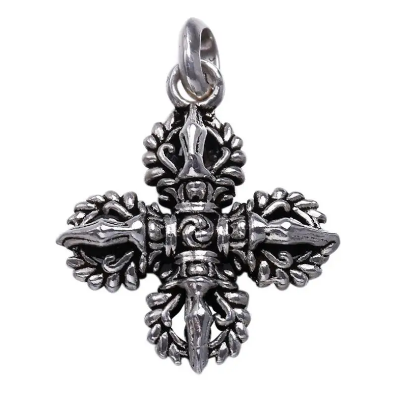 

925 sterling silver cross vajra vintage pendant jewelry (FGL)