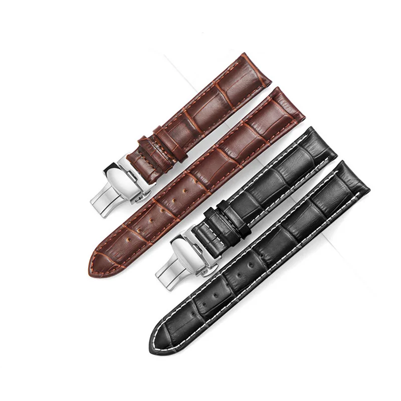 

Replacement Genuine Leather Watch Band Butterfly Buckle Leather Watchband 14mm 16mm 18mm 19mm 20mm 21mm 22mm 24mm