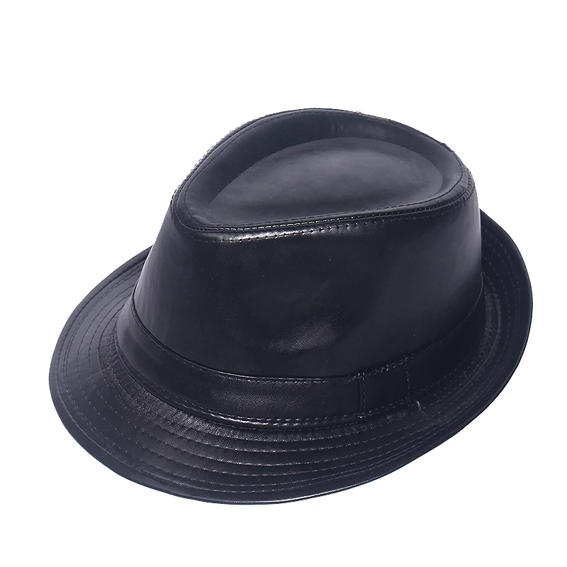 Men's Hat PU Leather Fedoras Simple Stylish Retro Male Jazz Hats Trendy Street Dance Dad's Hat 2019 Autumn And Winter New Style best fedora hats Fedoras