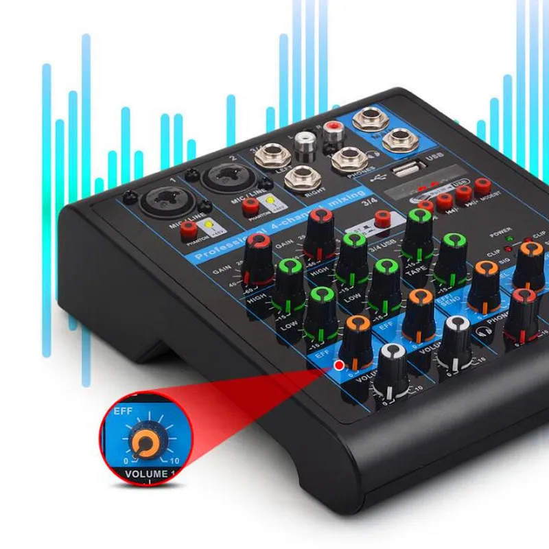 Finlemho DJ Mixer Audio Bluetooth USB Console K4