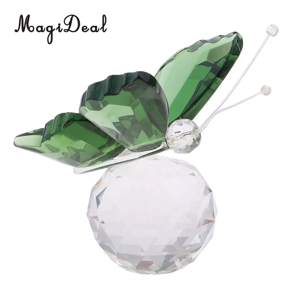 Crystal Flying Butterfly with Ball Base Paperweight Figurine Cut Glass Ornament Animal Statue Collectible Decoration