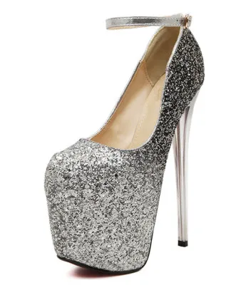 Женские туфли на очень высоком каблуке 19 см женские туфли-лодочки на тонком каблуке градиентного цвета туфли с закрытым носком и блестками пикантные вечерние туфли размеры 34-47 - Цвет: Silver