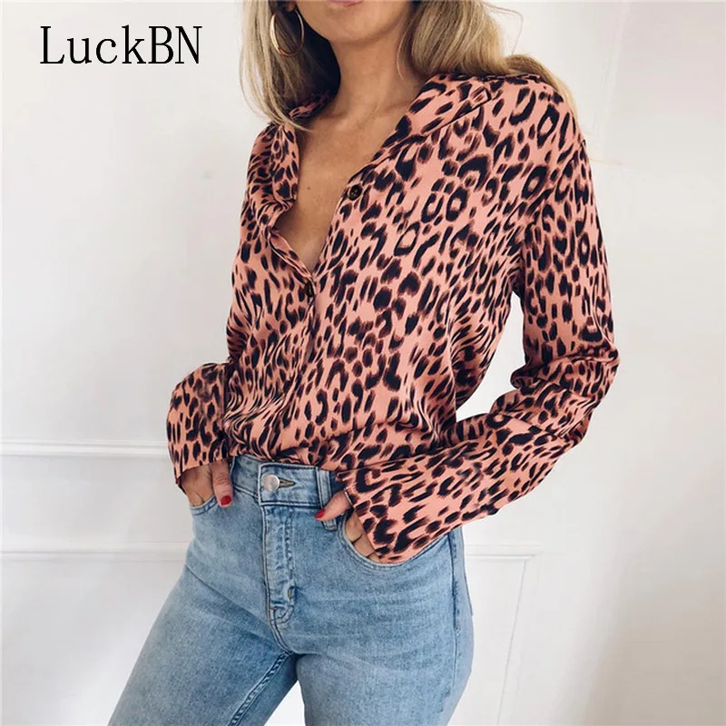 

New Leopard Blouse 2019 Casual Women Tops Chiffon Autumn Blouse Shirt Vintage Long Sleeve Shirt V neck Chemisier Femme Plus Size