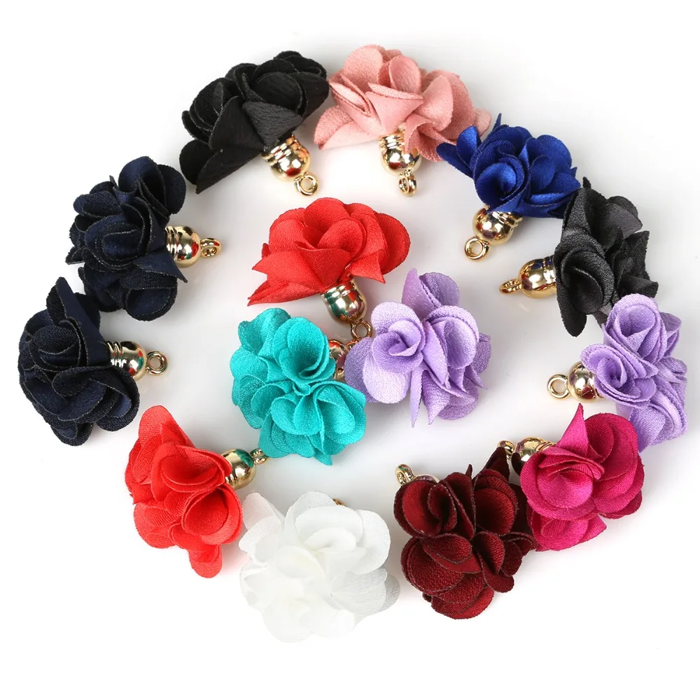 

Promotion! 2PCS Handmade Flower Tassel Earring Charms Pendant 3cm for Keychain Cellphone Straps DIY Jewelry Findings Accessories