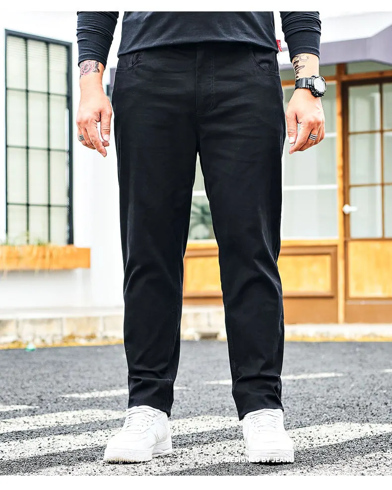Four сезонные новые модные мужские повседневные длинные штаны, деловые однотонные синие Черные мужские прямые брюки размер плюс Мужской