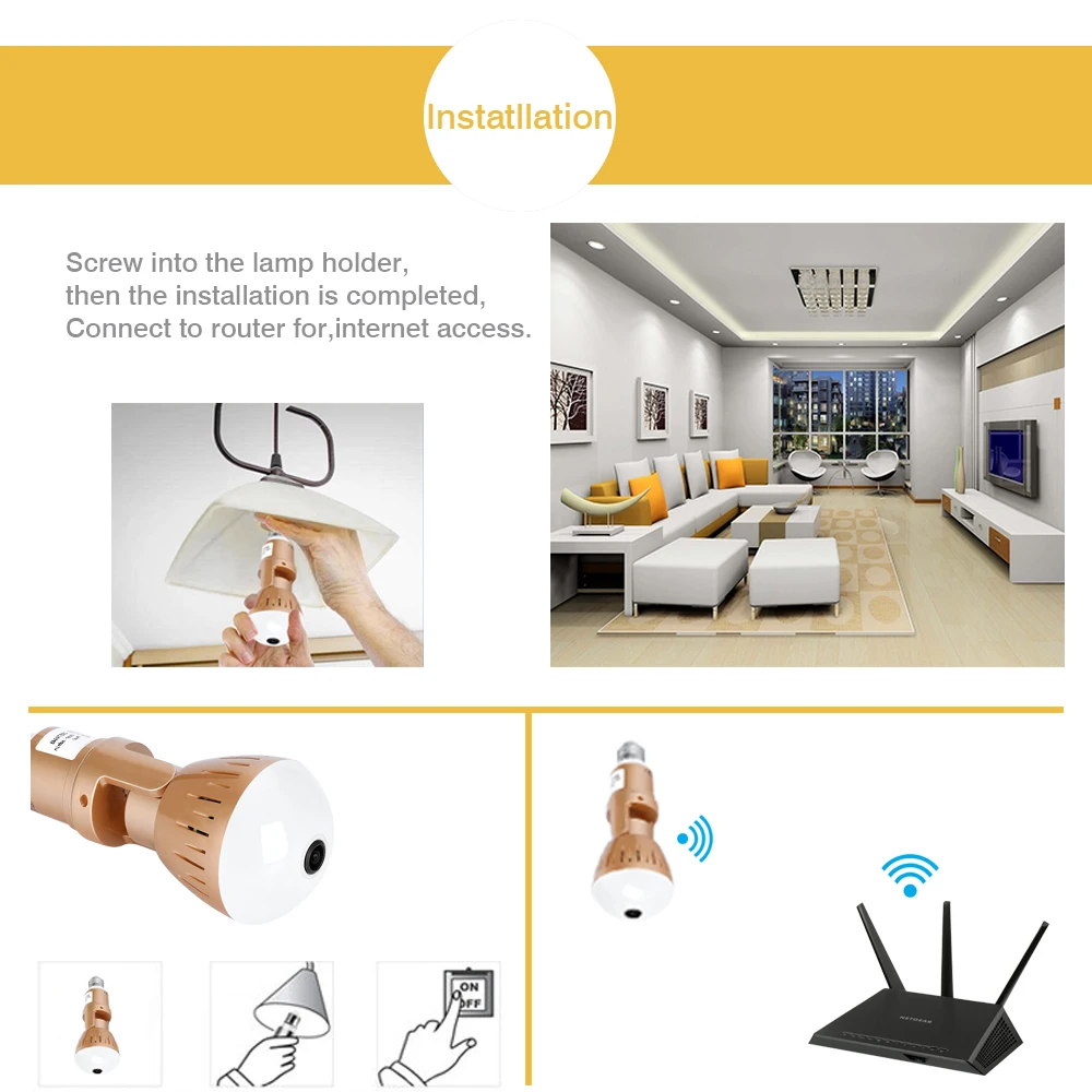 2.0MP Bulb Wifi Panoramic 360 Degree Camera Wireless Light Bulb Fisheye Camera Cctv Smart Home 3D V - 32897679056  2.0MP Bulb Wifi Panoramic 360 Degree Camera Wireless Light Bulb Fisheye Camera Cctv Smart Home 3D V - 32897679056