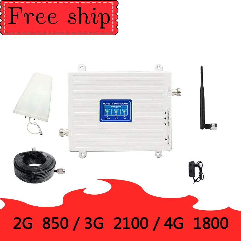 

70dB Gain 850/1800/2100mhz CDMA WCDMA UMTS LTE Cellular Repeater Amplifier 2g 3g 4g Tri Band Signal Booster Whip Antenna
