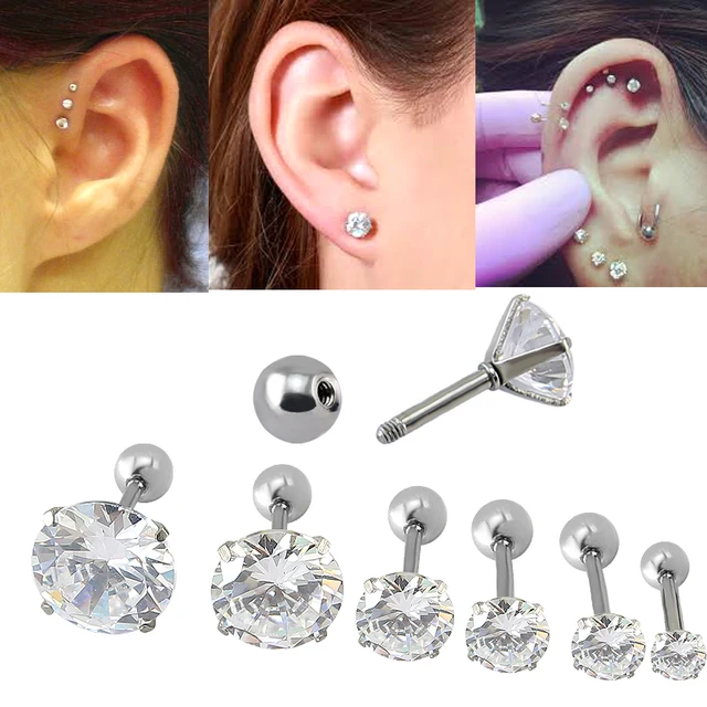 Earring Fashion Jewelry Four G Set Clear Cz16g Tragus Ear Stud Earring Fashion Jewelry Four G Set Clear Cz16g Tragus Ear Stud Earrings For Women