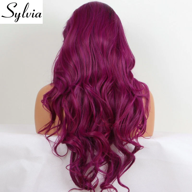 Sylvia фиолетовый синтетические парики с темными корнями тела волна средняя часть длинные термостойкие волокна волос для женщин