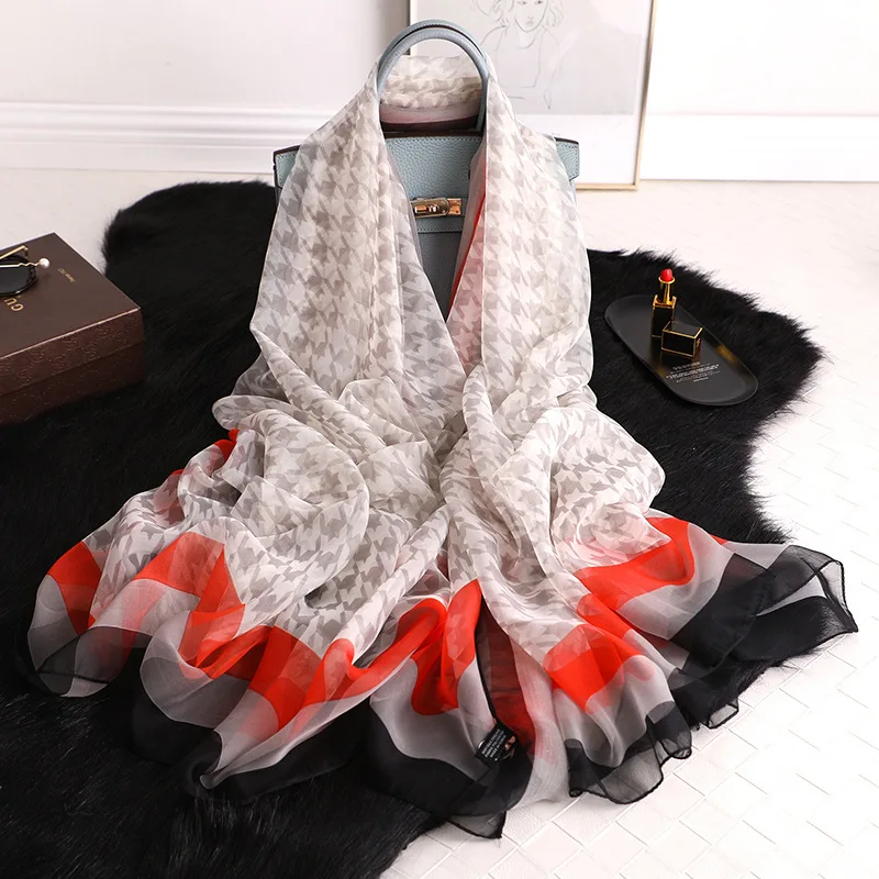 

2019 designer brand silk scarf for women summer pashmina shawls and wraps lady scarves foulard beach stoles hijabs large size