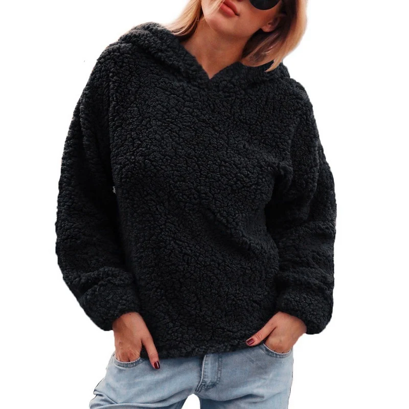 OEAK, Женская флисовая толстовка с пушистым мехом, толстовка, повседневный мягкий пуловер с капюшоном, женский осенне-зимний теплый джемпер, пальто, топы