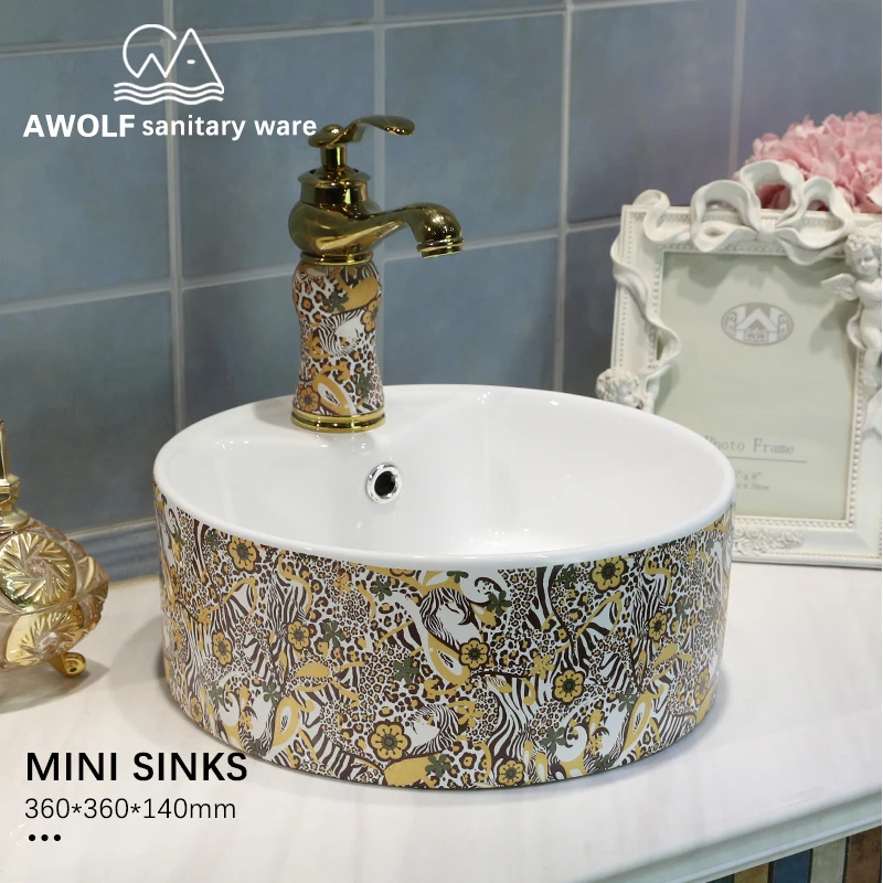 

Mini Size Bathroom Sinks Washing Basin Ceramic Vessel 36*36*14cm Lavatory Sink Pastoral Style For Bathroom Or Balcony Use AM8318