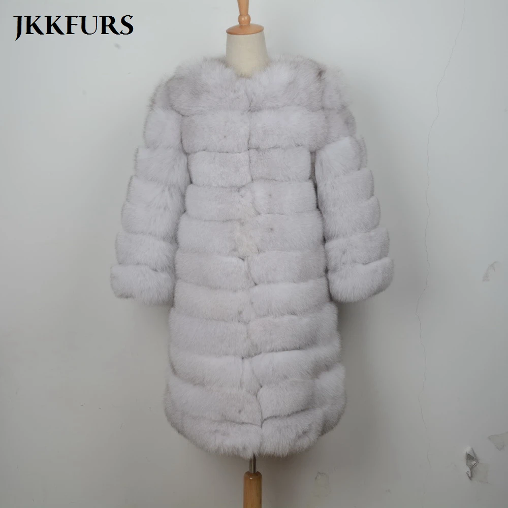 JKKFURS зима теплая Настоящий Лисий Мех длинные пальто 11 рядов Для женщин Одежда высшего качества верхняя одежда натуральная Меховая куртка Верхняя одежда S7169