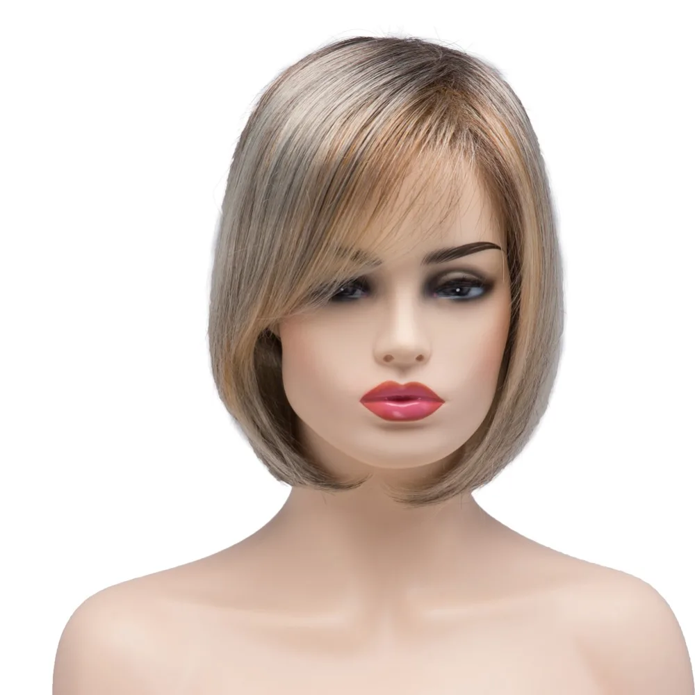 Bestung Pendek Lurus Coklat Rambut Pirang Campuran Warna Bob